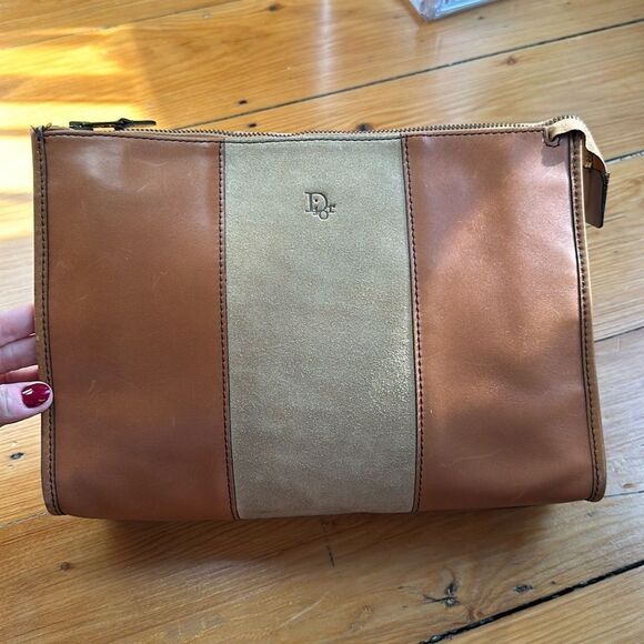 Vintage Christian Dior Cognac Leather and suede clutch or crossbody